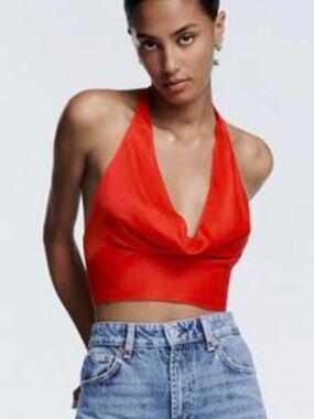 Zara Red Halter Tie Top
